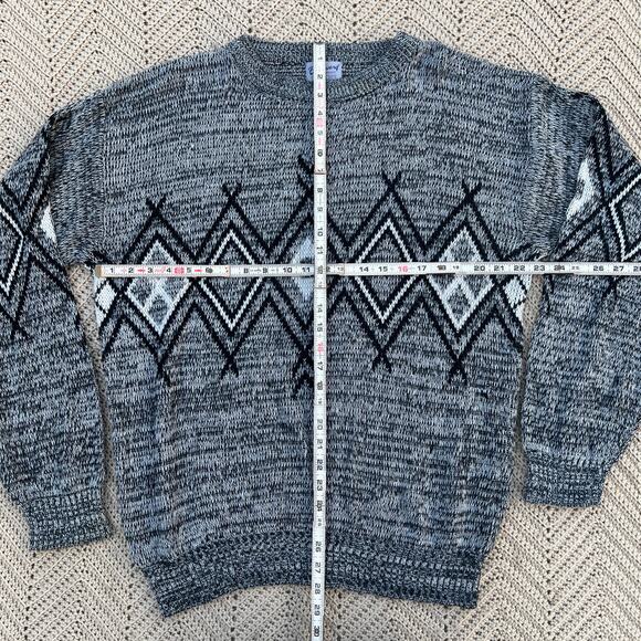 Vintage 90s Gray Black Diamond Argyle Grandpa Sweater Boulevard - Size XL Tall - Picture 4 of 4